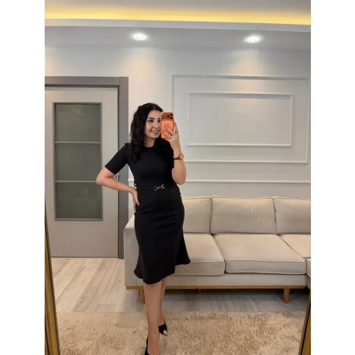 Selanik Kumaş Kemerli Elbise