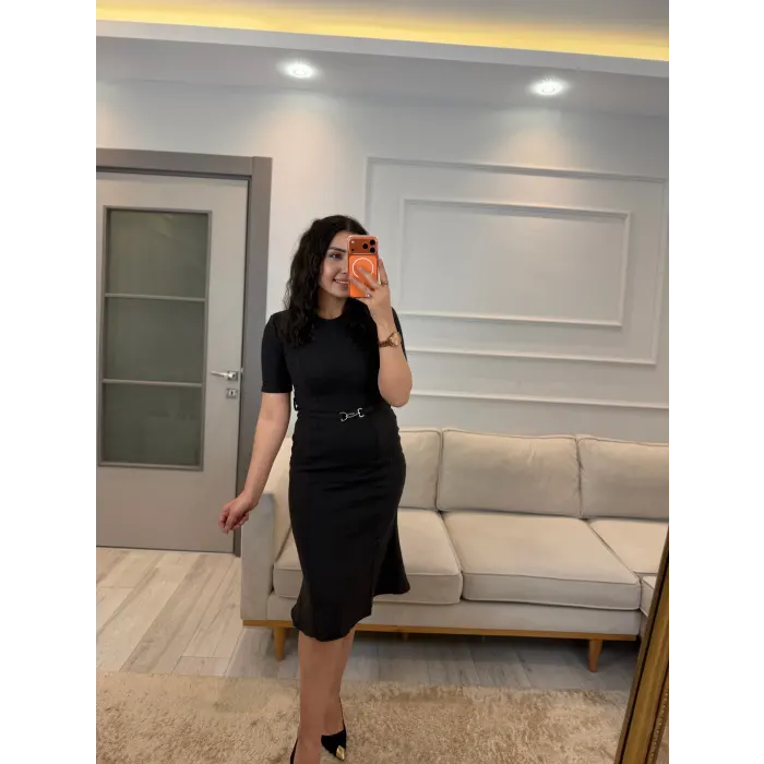 Selanik Kumaş Kemerli Elbise