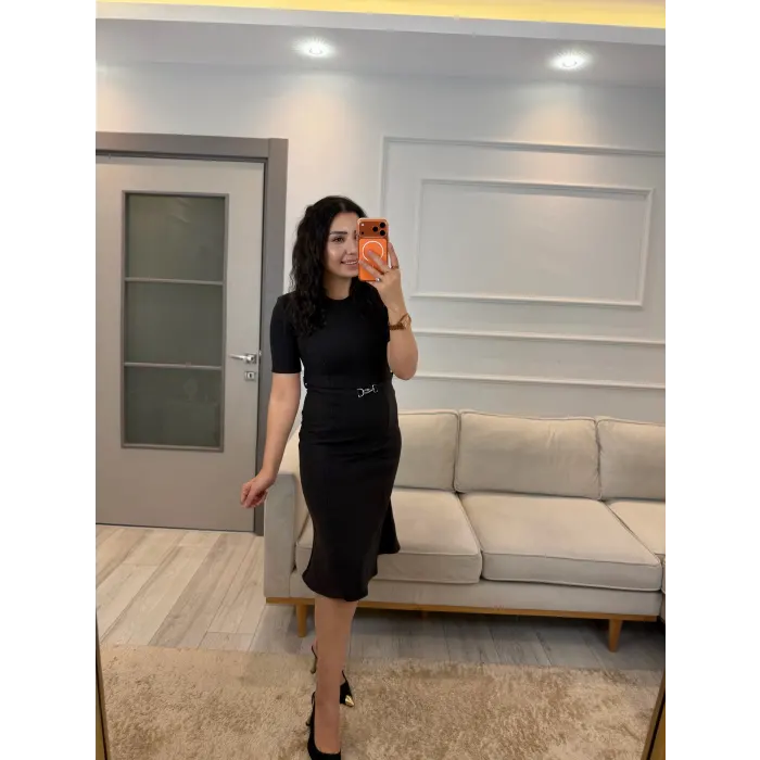 Selanik Kumaş Kemerli Elbise