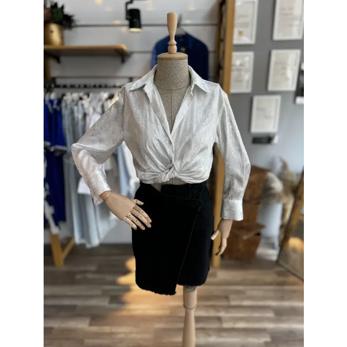 Senta Gül Desenli Saten Gömlek