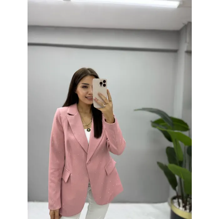 Serpme Taş Detaylı Blazer Ceket