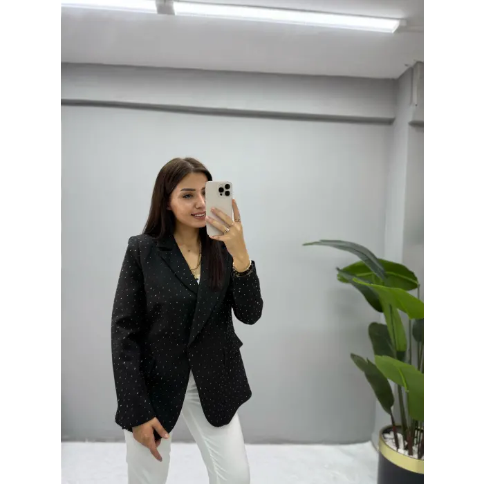 Serpme Taş Detaylı Blazer Ceket