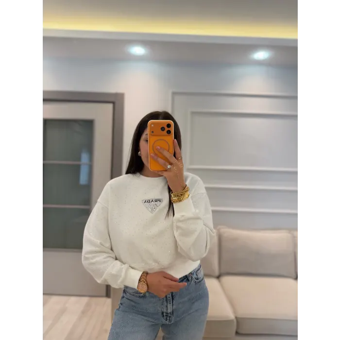 Serpme Taşlı Prada Sweatshirt