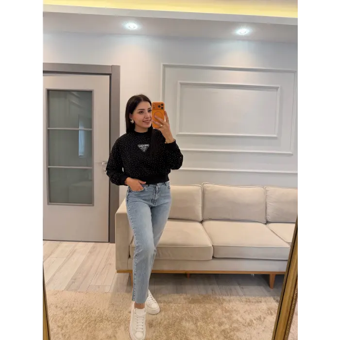 Serpme Taşlı Prada Sweatshirt