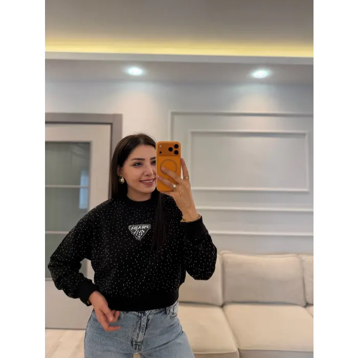 Serpme Taşlı Prada Sweatshirt