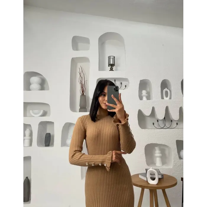 Shatti Kol Düğmeli Triko Elbise