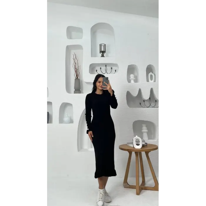 Shatti Kol Düğmeli Triko Elbise