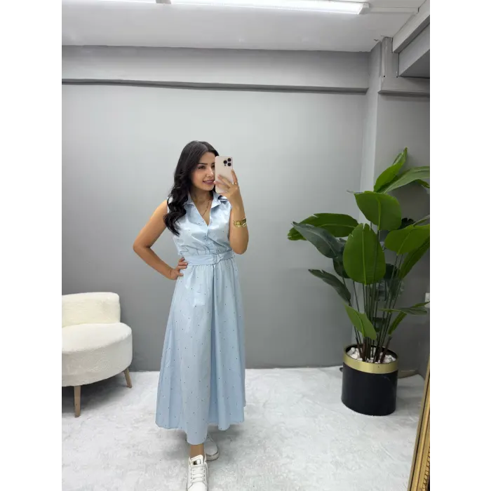 Sıfır Kol Taşlı Elbise