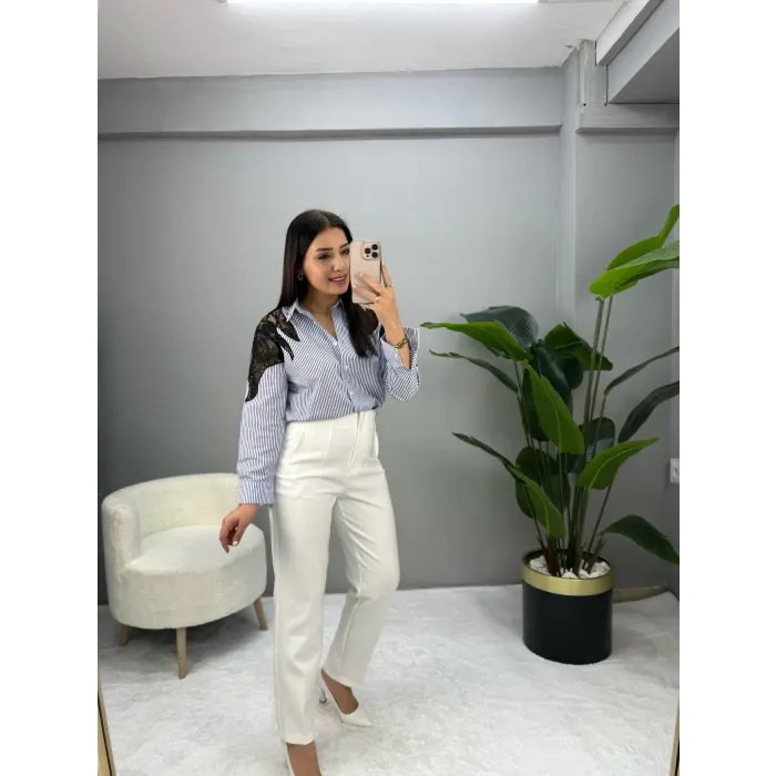 Simon Nakış İşleme Dantel Gömlek