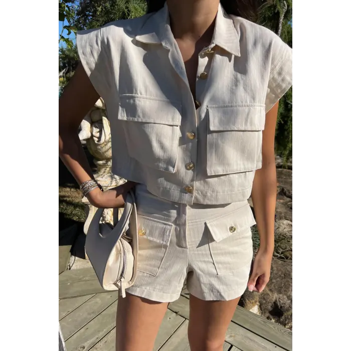 Stefan Gold Düğmeli Premium Şortu İkili Takım