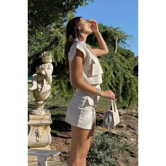 Stefan Gold Düğmeli Premium Şortu İkili Takım