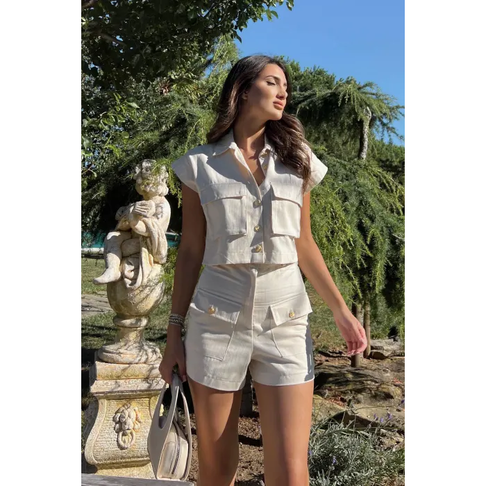 Stefan Gold Düğmeli Premium Şortu İkili Takım