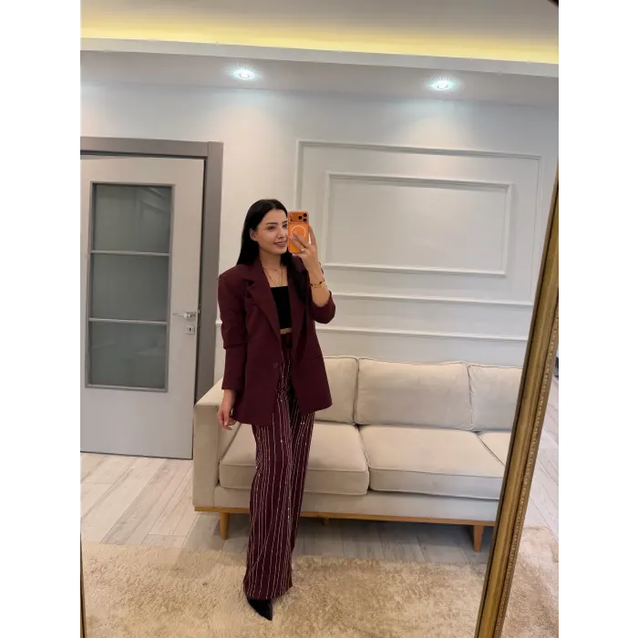 Su Yolu Taşlı Blazer Ceket Pantolon Takım