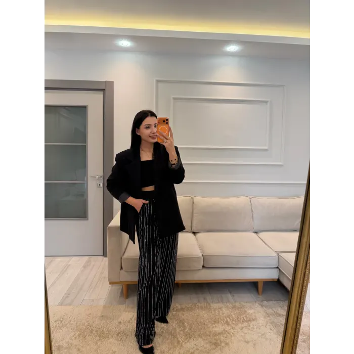 Su Yolu Taşlı Blazer Ceket Pantolon Takım