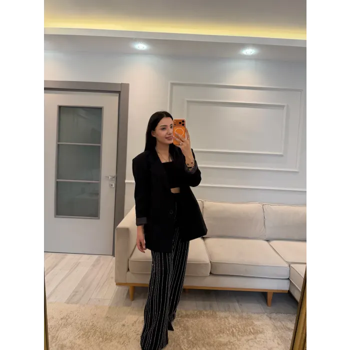 Su Yolu Taşlı Blazer Ceket Pantolon Takım