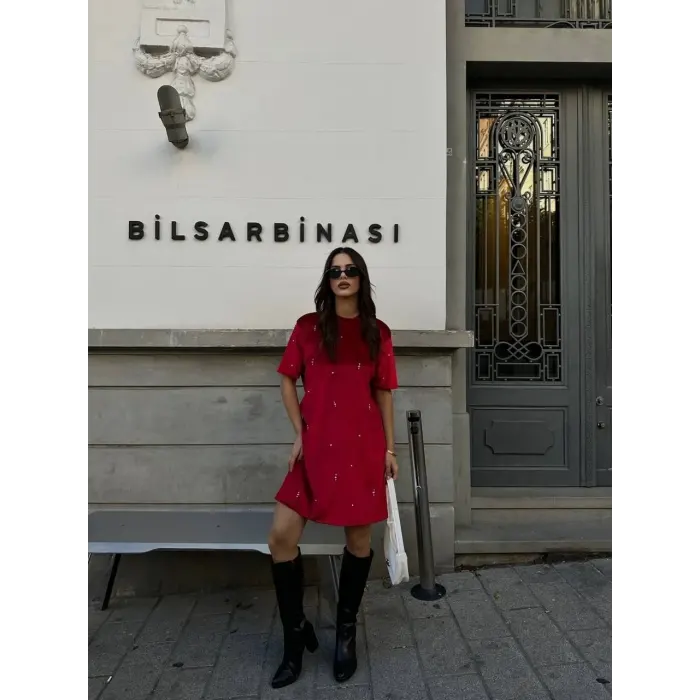 Taş Çakım Kadife Elbise