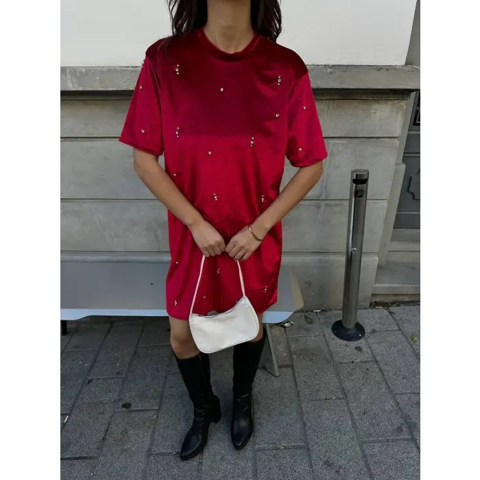 Taş Çakım Kadife Elbise