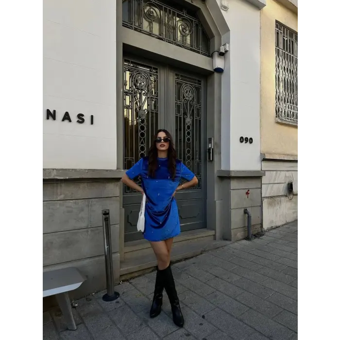 Taş Çakım Kadife Elbise