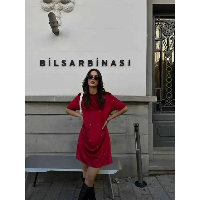 Taş Çakım Kadife Elbise