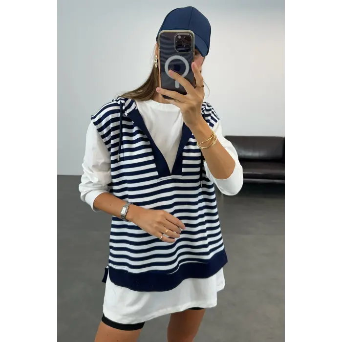 Tasarım Çizgili Sweatshirt Takım