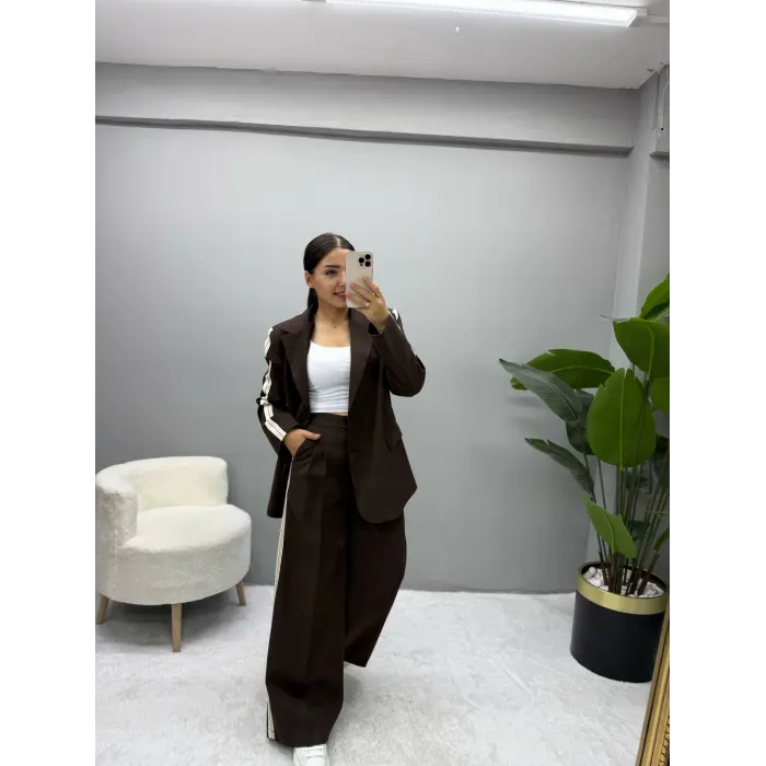 Tasarım Şeritli Ceket Pantolon Takım