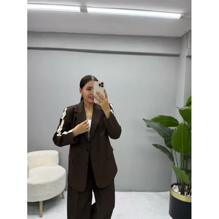 Tasarım Şeritli Ceket Pantolon Takım