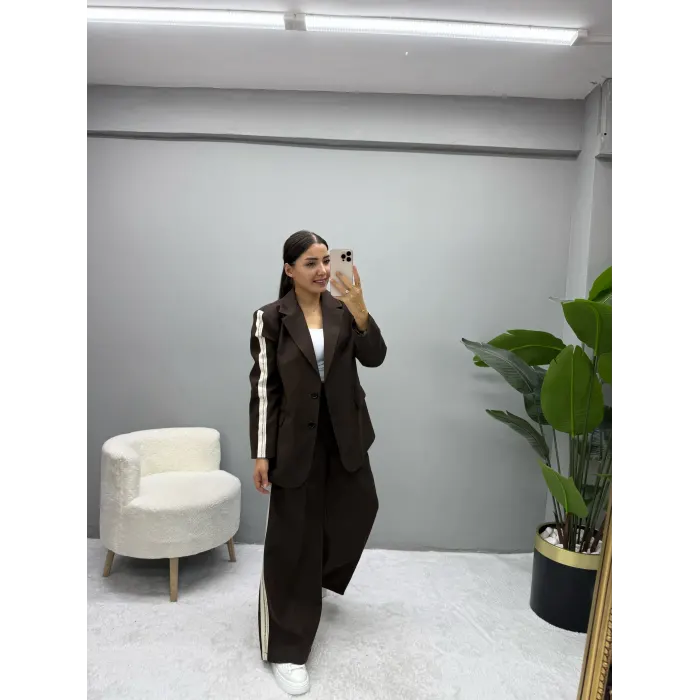 Tasarım Şeritli Ceket Pantolon Takım