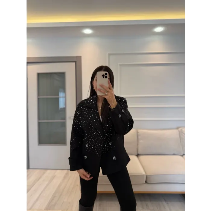 Tasarım Taşlı Kaşe Kaban