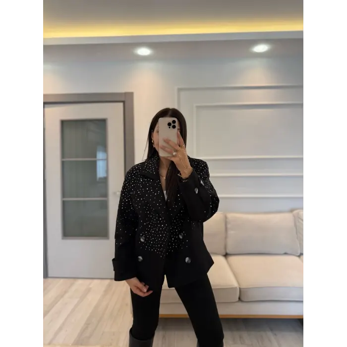 Tasarım Taşlı Kaşe Kaban