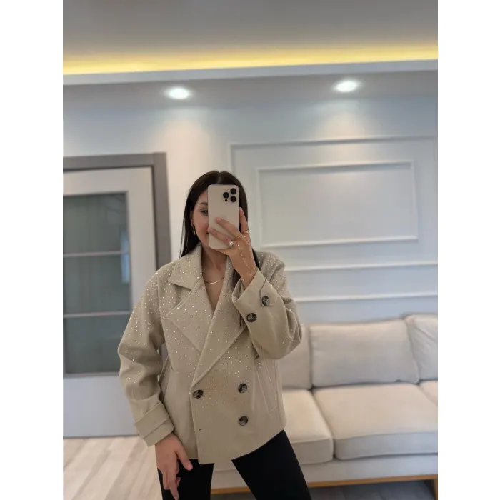 Tasarım Taşlı Kaşe Kaban