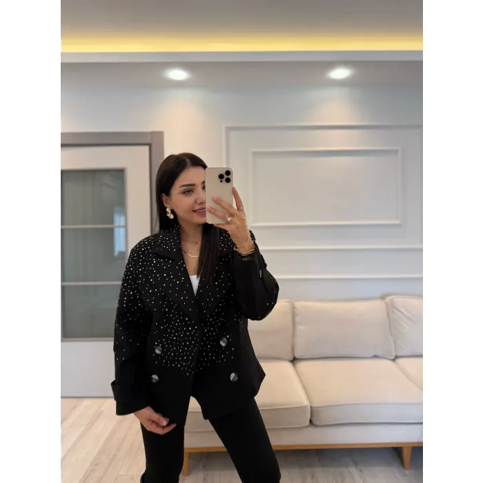 Tasarım Taşlı Kaşe Kaban