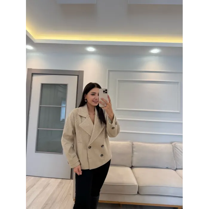 Tasarım Taşlı Kaşe Kaban