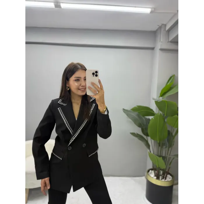 Tasarım Zımba Detaylı Blazer Ceket