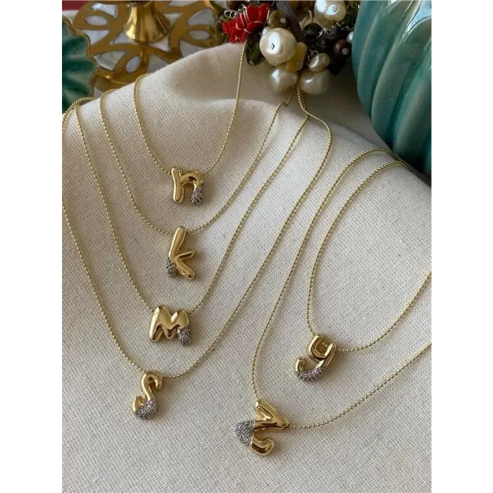 Taşlı Balon Harf Kolye