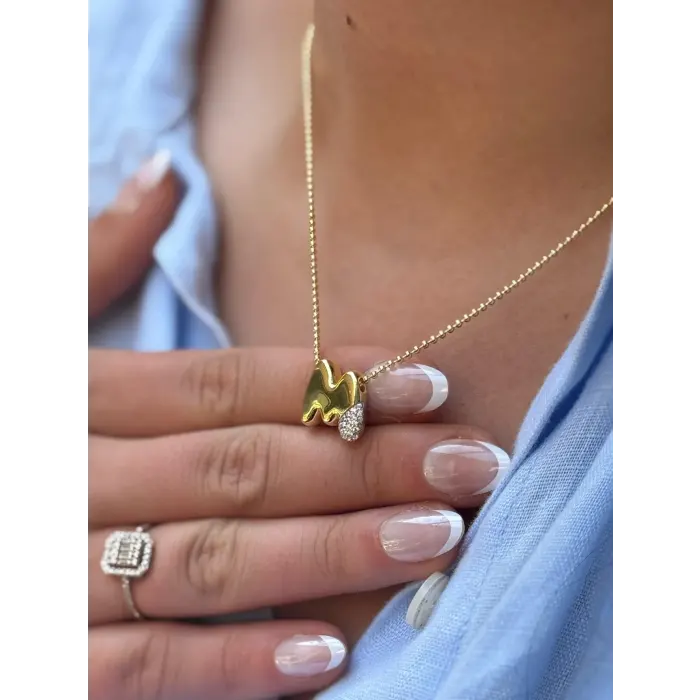 Taşlı Balon Harf Kolye