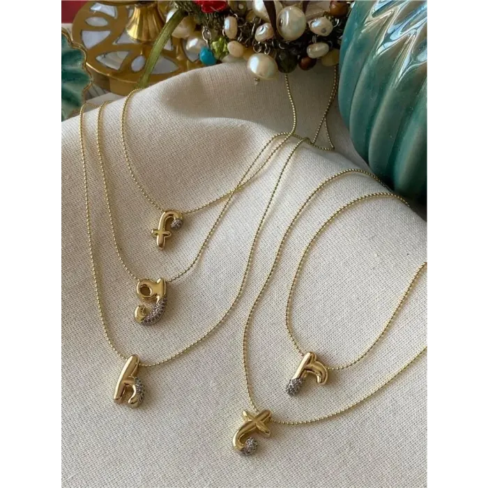 Taşlı Balon Harf Kolye