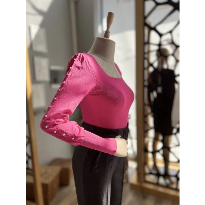 Vasai Kol İnci Detaylı Triko Bluz