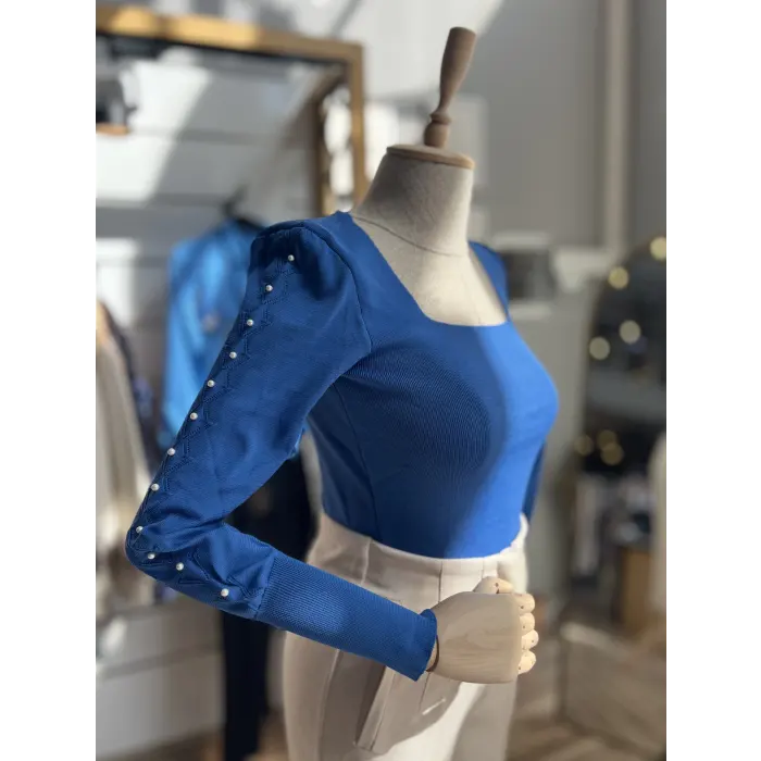 Vasai Kol İnci Detaylı Triko Bluz