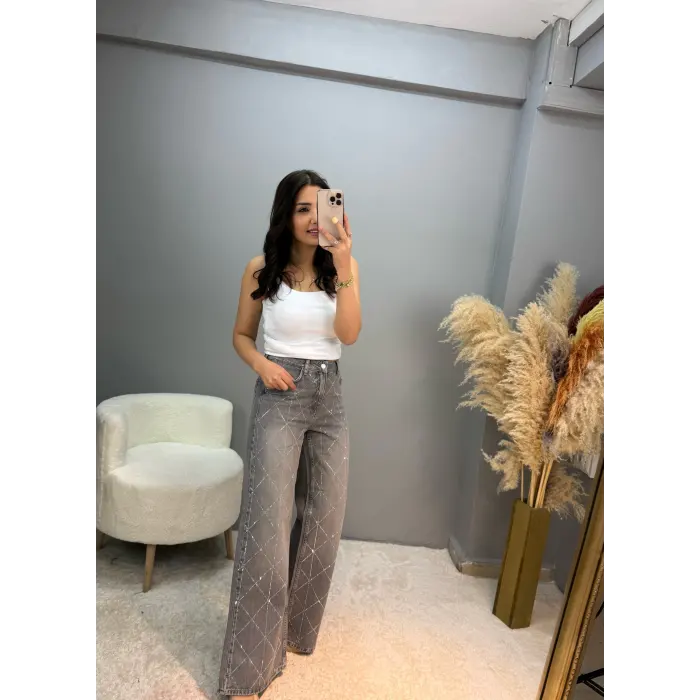 Velma Çapraz Taşlı Baggy Jean
