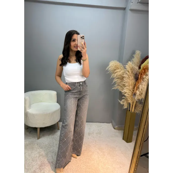 Velma Çapraz Taşlı Baggy Jean