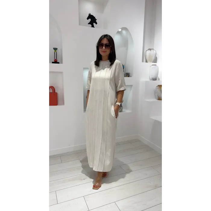 Vendida Çimalı Pamuk Keten Elbise