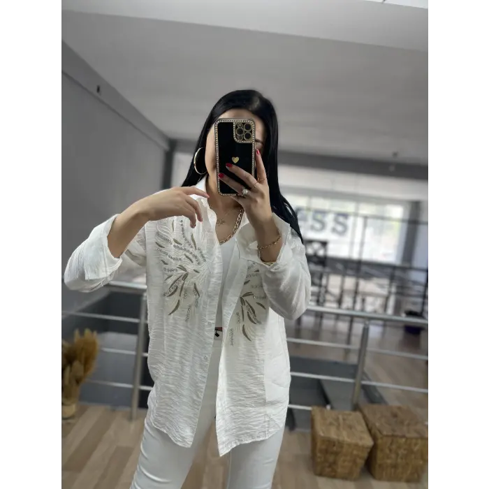Verfy Kanat Nakışlı Gömlek