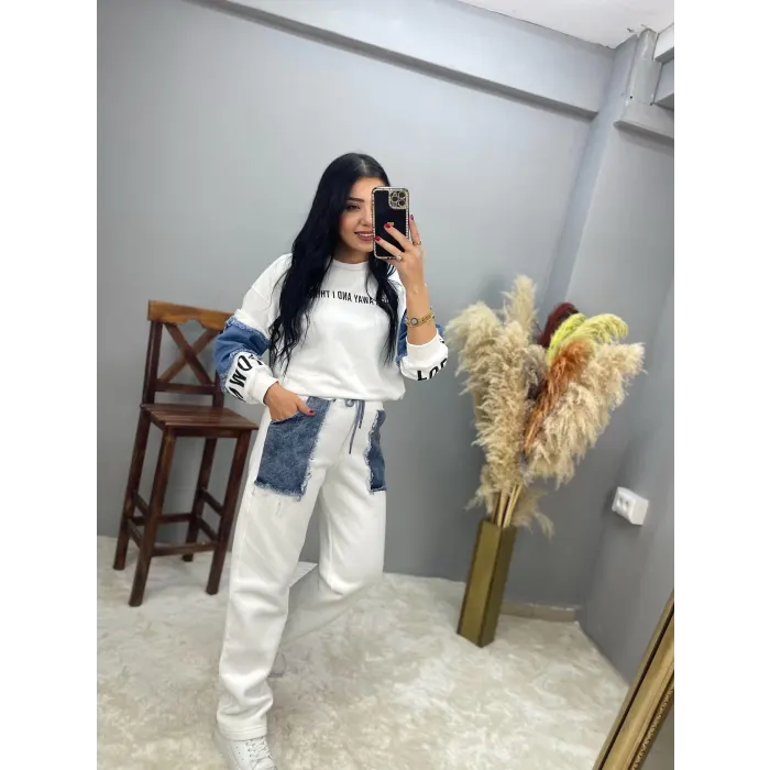 Violet Kol Denim Detaylı Sweatshirt