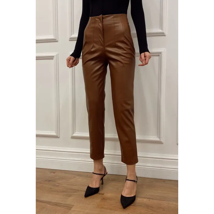 Waclaw Pensli Yüksek Bel Deri Pantolon