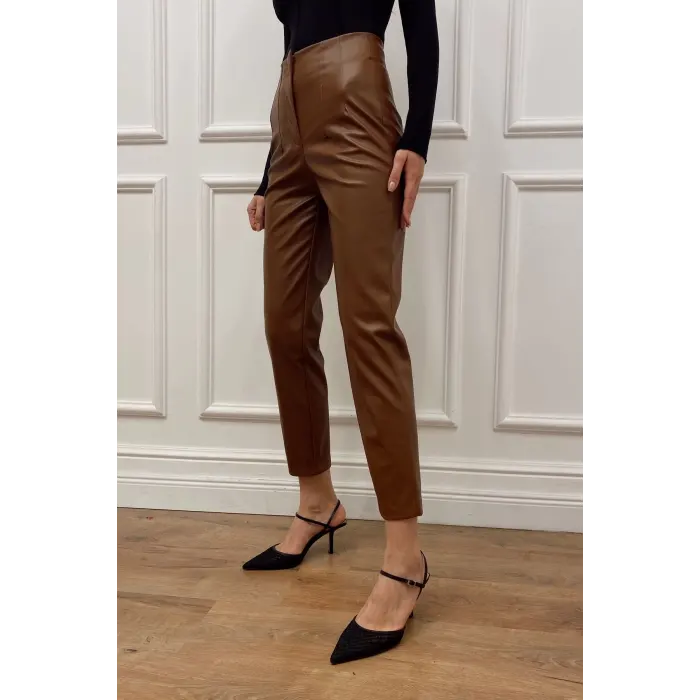 Waclaw Pensli Yüksek Bel Deri Pantolon