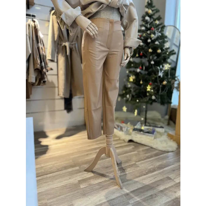 Waclaw Pensli Yüksek Bel Deri Pantolon