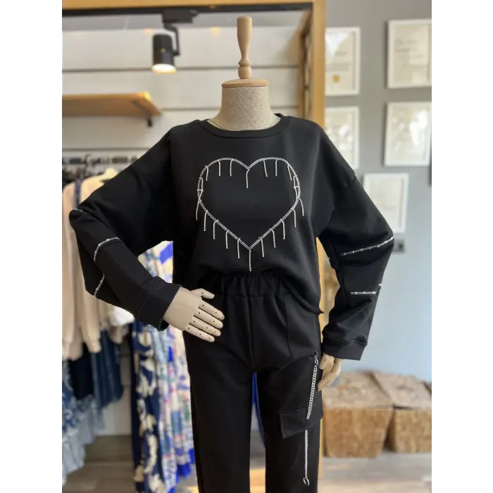 Waw Kalp Zincirli Sweatshirt