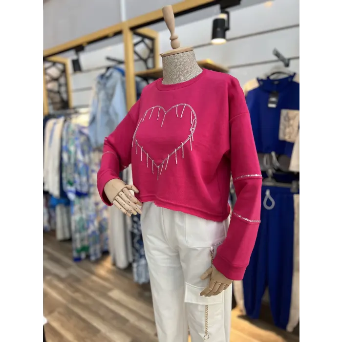 Waw Kalp Zincirli Sweatshirt