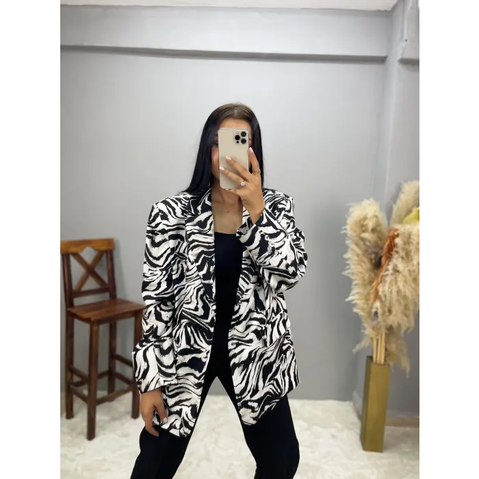 Wayne Sırt Etiket Detaylı Zebra Blazer Ceket