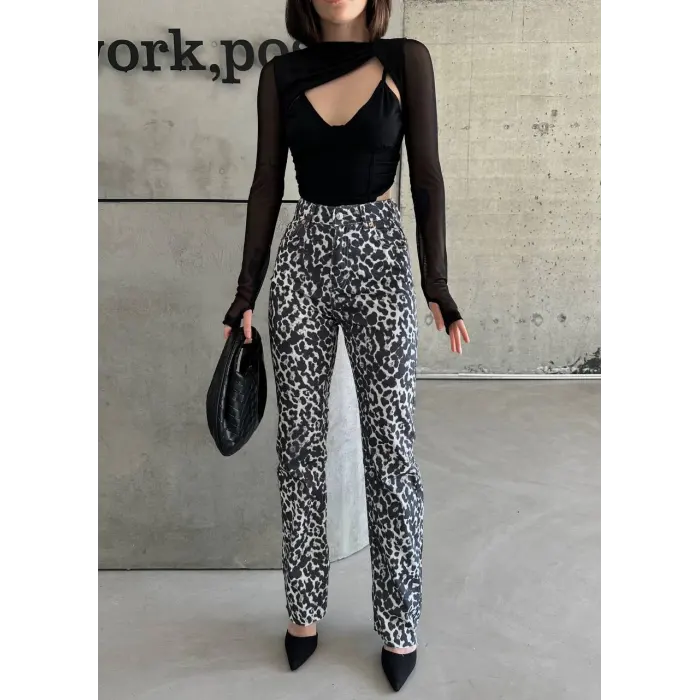 Willow Leopar Desen Kesik Paça Jean